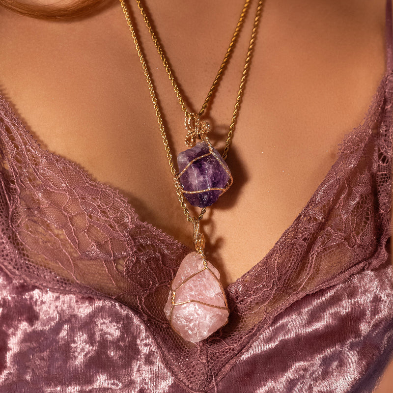 Raw Amethyst/Rose Quartz Necklace