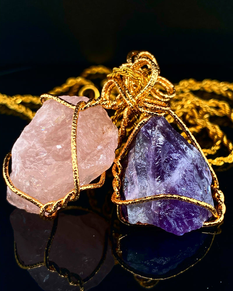 Raw Amethyst/Rose Quartz Necklace